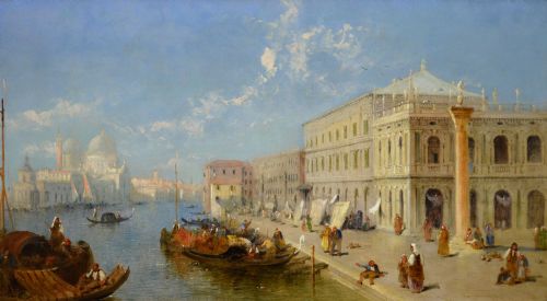 VENETIAN TOWNSCAPE OIL PAINTING OF THE DOGANA WITH SANTA MARIA DELLA SALUTE FROM THE MOLO BY JANE VIVIAN - ADDITIONAL PHOTO 1