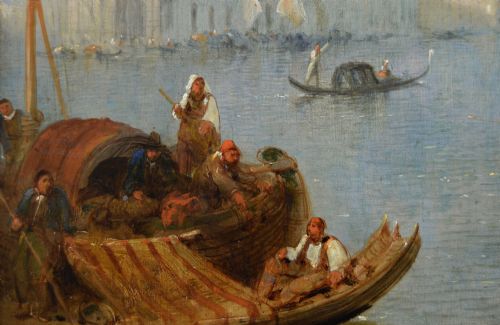VENETIAN TOWNSCAPE OIL PAINTING OF THE DOGANA WITH SANTA MARIA DELLA SALUTE FROM THE MOLO BY JANE VIVIAN - ADDITIONAL PHOTO 3