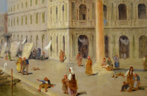 VENETIAN TOWNSCAPE OIL PAINTING OF THE DOGANA WITH SANTA MARIA DELLA SALUTE FROM THE MOLO BY JANE VIVIAN - ADDITIONAL PHOTO 6