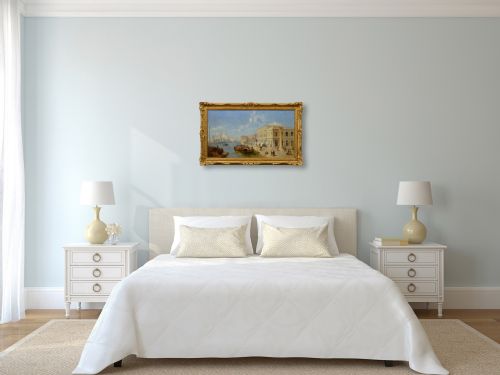 VENETIAN TOWNSCAPE OIL PAINTING OF THE DOGANA WITH SANTA MARIA DELLA SALUTE FROM THE MOLO BY JANE VIVIAN - ADDITIONAL PHOTO 9