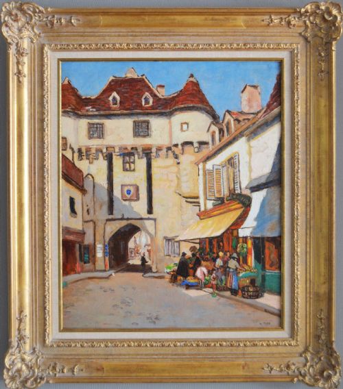 TOWNSCAPE OIL PAINTING OF SEMUR FRANCE BY LETITIA MARION HAMILTON