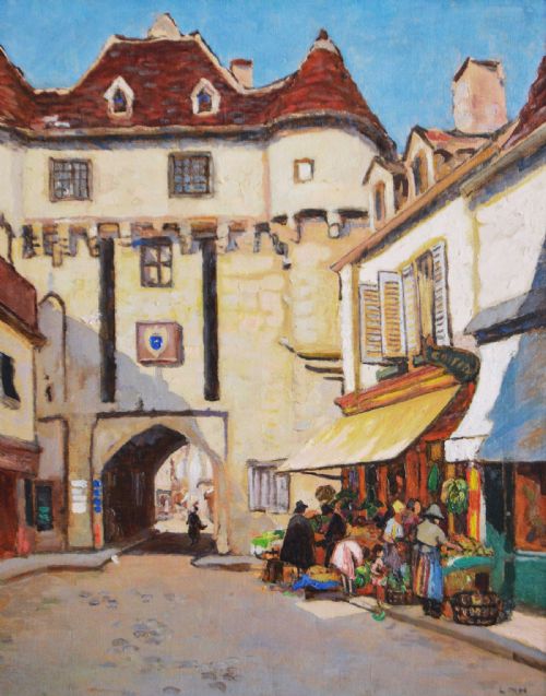 TOWNSCAPE OIL PAINTING OF SEMUR FRANCE BY LETITIA MARION HAMILTON - ADDITIONAL PHOTO 1