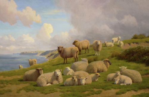LANDSCAPE ANIMAL OIL PAINTING OF SHEEP ON A CLIFFTOP NEAR HERNE BAY KENT BY WILLIAM SIDNEY COOPER - ADDITIONAL PHOTO 1