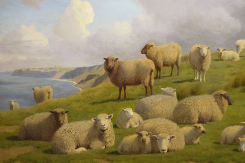 LANDSCAPE ANIMAL OIL PAINTING OF SHEEP ON A CLIFFTOP NEAR HERNE BAY KENT BY WILLIAM SIDNEY COOPER - ADDITIONAL PHOTO 2
