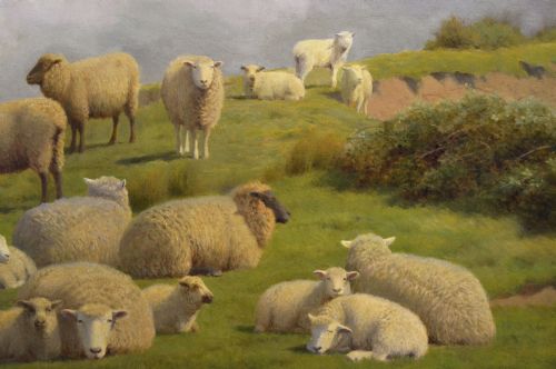 LANDSCAPE ANIMAL OIL PAINTING OF SHEEP ON A CLIFFTOP NEAR HERNE BAY KENT BY WILLIAM SIDNEY COOPER - ADDITIONAL PHOTO 3