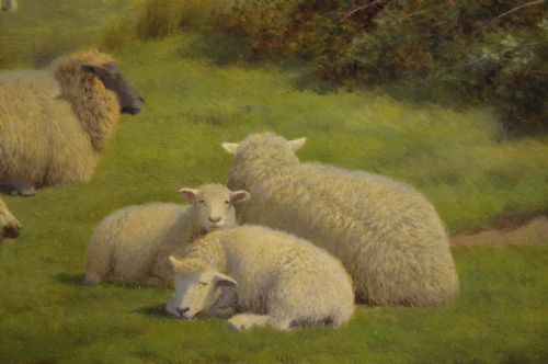 LANDSCAPE ANIMAL OIL PAINTING OF SHEEP ON A CLIFFTOP NEAR HERNE BAY KENT BY WILLIAM SIDNEY COOPER - ADDITIONAL PHOTO 4