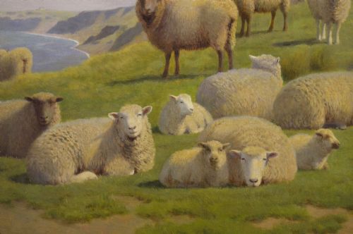 LANDSCAPE ANIMAL OIL PAINTING OF SHEEP ON A CLIFFTOP NEAR HERNE BAY KENT BY WILLIAM SIDNEY COOPER - ADDITIONAL PHOTO 5