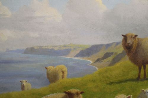 LANDSCAPE ANIMAL OIL PAINTING OF SHEEP ON A CLIFFTOP NEAR HERNE BAY KENT BY WILLIAM SIDNEY COOPER - ADDITIONAL PHOTO 6