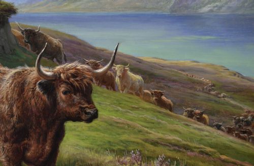 SCOTTISH LANDSCAPE OIL PAINTING OF HIGHLAND CATTLE NEAR LOCH LINNHE BY CHARLES JONES - ADDITIONAL PHOTO 6