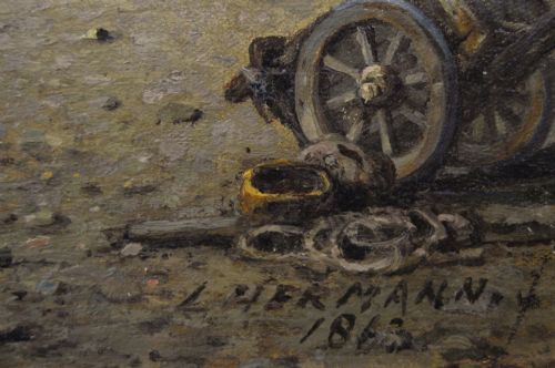 CONTINENTAL TOWNSCAPE OIL PAINTING OF A BUSY HARBOUR TOWN BY LUDWIG HERMANN - ADDITIONAL PHOTO 6