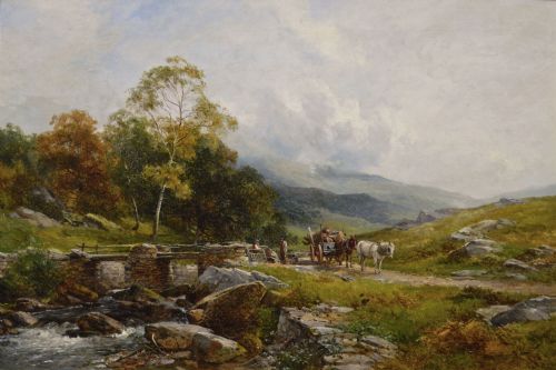 WELSH LANDSCAPE OIL PAINTING OF FIGURES NEAR THE RIVER GLASLYN BY DAVID BATES - ADDITIONAL PHOTO 1