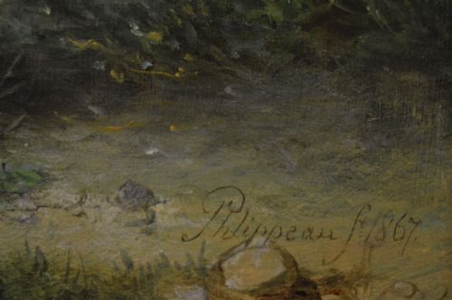 GENRE LANDSCAPE OIL PAINTING OF TWO ITALIAN WOMEN NEAR A VINEYARD BY KAREL FRANS PHILIPPEAU - ADDITIONAL PHOTO 5