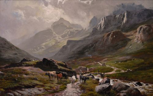 LANDSCAPE OIL PAINTING OF CATTLE AT GRIZEDALE PIKE IN THE LAKE DISTRICT BY SIDNEY RICHARD PERCY - ADDITIONAL PHOTO 1