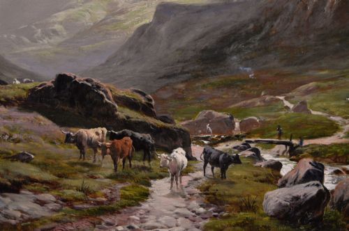 LANDSCAPE OIL PAINTING OF CATTLE AT GRIZEDALE PIKE IN THE LAKE DISTRICT BY SIDNEY RICHARD PERCY - ADDITIONAL PHOTO 2