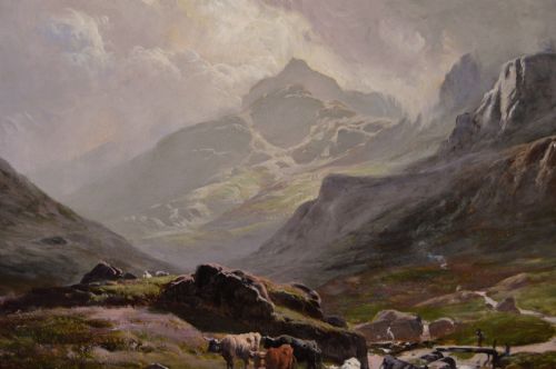 LANDSCAPE OIL PAINTING OF CATTLE AT GRIZEDALE PIKE IN THE LAKE DISTRICT BY SIDNEY RICHARD PERCY - ADDITIONAL PHOTO 4