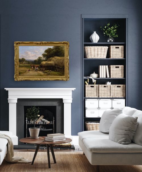 LANDSCAPE GENRE OIL PAINTING OF FARMWORKERS WITH HORSES A DOG BY GEORGE COLE - ADDITIONAL PHOTO 9