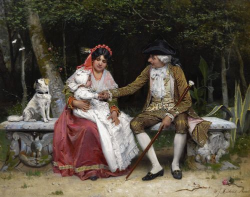 HISTORICAL ITALIAN GENRE SCENE OF A WOMAN BABY SAT NEXT TO A GENTLEMAN BY WILLEM JOHANNES MARTENS - ADDITIONAL PHOTO 1