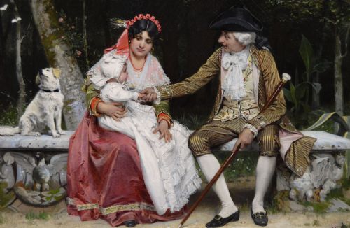 HISTORICAL ITALIAN GENRE SCENE OF A WOMAN BABY SAT NEXT TO A GENTLEMAN BY WILLEM JOHANNES MARTENS - ADDITIONAL PHOTO 2