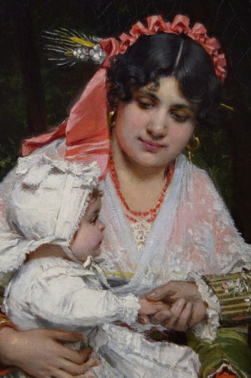 HISTORICAL ITALIAN GENRE SCENE OF A WOMAN BABY SAT NEXT TO A GENTLEMAN BY WILLEM JOHANNES MARTENS - ADDITIONAL PHOTO 4