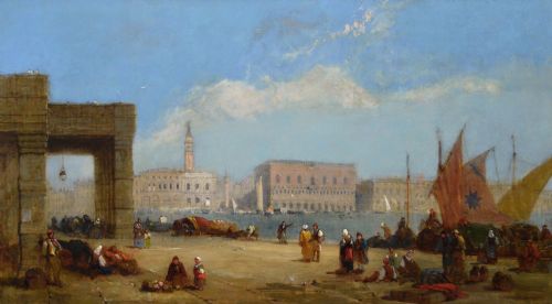 VENETIAN TOWNSCAPE OIL PAINTING OF THE DOGE'S PALACE FROM THE DOGANA BY JANE VIVIAN - ADDITIONAL PHOTO 1