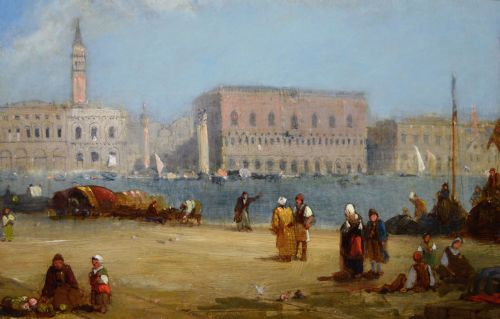 VENETIAN TOWNSCAPE OIL PAINTING OF THE DOGE'S PALACE FROM THE DOGANA BY JANE VIVIAN - ADDITIONAL PHOTO 3