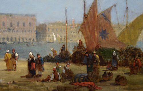 VENETIAN TOWNSCAPE OIL PAINTING OF THE DOGE'S PALACE FROM THE DOGANA BY JANE VIVIAN - ADDITIONAL PHOTO 4