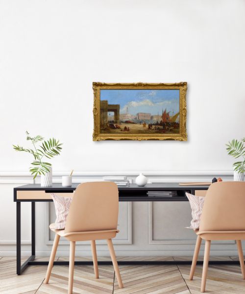 VENETIAN TOWNSCAPE OIL PAINTING OF THE DOGE'S PALACE FROM THE DOGANA BY JANE VIVIAN - ADDITIONAL PHOTO 7
