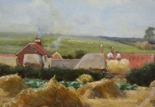 LANDSCAPE OIL PAINTING OF GEESE IN A NOTTINGHAMSHIRE CORNFIELD BY ARTHUR WALKER REDGATE - ADDITIONAL PHOTO 4