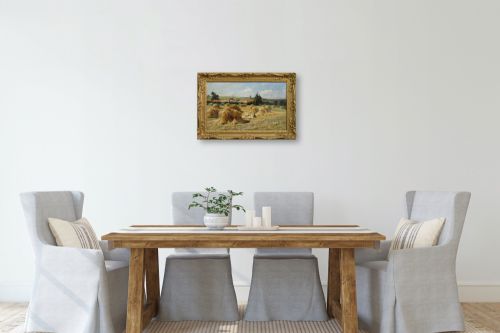 LANDSCAPE OIL PAINTING OF GEESE IN A NOTTINGHAMSHIRE CORNFIELD BY ARTHUR WALKER REDGATE - ADDITIONAL PHOTO 9