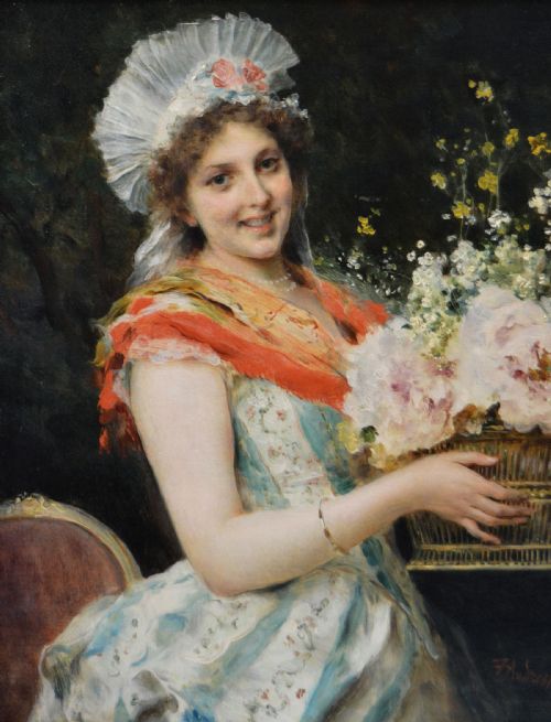 PAIR OF PORTRAIT OIL PAINTINGS OF ITALIAN WOMEN BY FEDERICO ANDREOTTI - ADDITIONAL PHOTO 1