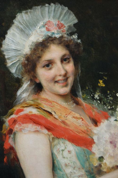 PAIR OF PORTRAIT OIL PAINTINGS OF ITALIAN WOMEN BY FEDERICO ANDREOTTI - ADDITIONAL PHOTO 2