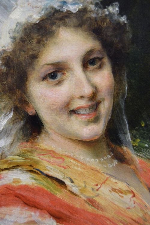PAIR OF PORTRAIT OIL PAINTINGS OF ITALIAN WOMEN BY FEDERICO ANDREOTTI - ADDITIONAL PHOTO 3