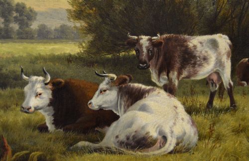 LANDSCAPE ANIMAL OIL PAINTING OF CATTLE AT A RIVER BY HENRY CHEADLE - ADDITIONAL PHOTO 3
