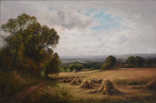LANDSCAPE OIL PAINTING OF A HARVEST NEAR COOKSBRIDGE SUSSEX BY HENRY JOHN KINNAIRD - ADDITIONAL PHOTO 2