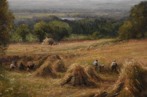 LANDSCAPE OIL PAINTING OF A HARVEST NEAR COOKSBRIDGE SUSSEX BY HENRY JOHN KINNAIRD - ADDITIONAL PHOTO 3