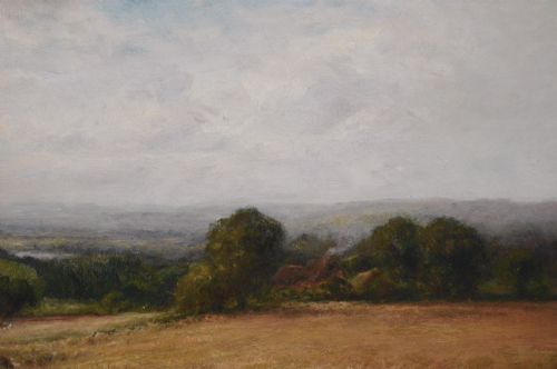 LANDSCAPE OIL PAINTING OF A HARVEST NEAR COOKSBRIDGE SUSSEX BY HENRY JOHN KINNAIRD - ADDITIONAL PHOTO 4