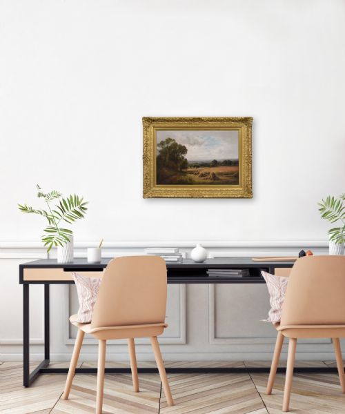 LANDSCAPE OIL PAINTING OF A HARVEST NEAR COOKSBRIDGE SUSSEX BY HENRY JOHN KINNAIRD - ADDITIONAL PHOTO 8