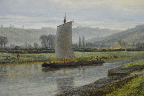 RIVER LANDSCAPE OIL PAINTING OF COLWICH HILLS FROM THE BRIDGE AT GREAT HAYWOOD BY HENRY DAWSON - ADDITIONAL PHOTO 2