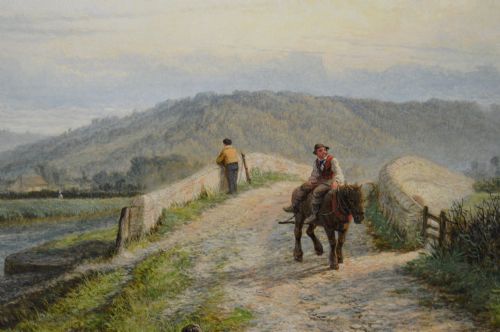 RIVER LANDSCAPE OIL PAINTING OF COLWICH HILLS FROM THE BRIDGE AT GREAT HAYWOOD BY HENRY DAWSON - ADDITIONAL PHOTO 3