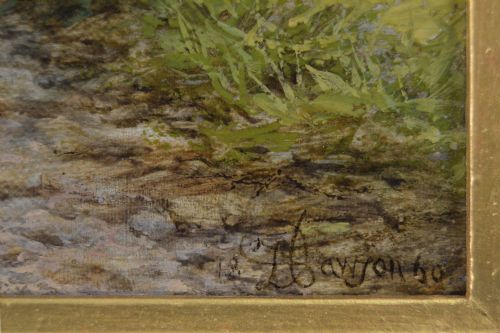 RIVER LANDSCAPE OIL PAINTING OF COLWICH HILLS FROM THE BRIDGE AT GREAT HAYWOOD BY HENRY DAWSON - ADDITIONAL PHOTO 6