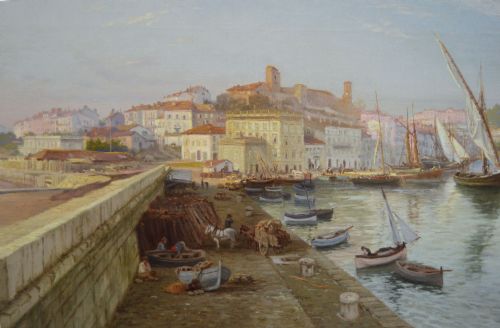 COASTAL TOWNSCAPE OIL PAINTING OF CANNES FRANCE BY EDWARD HENRY HOLDER - ADDITIONAL PHOTO 2