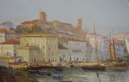 COASTAL TOWNSCAPE OIL PAINTING OF CANNES FRANCE BY EDWARD HENRY HOLDER - ADDITIONAL PHOTO 4