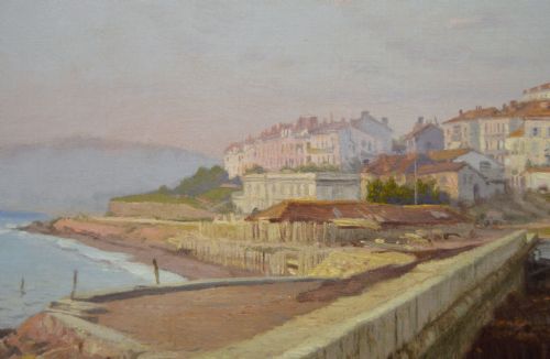 COASTAL TOWNSCAPE OIL PAINTING OF CANNES FRANCE BY EDWARD HENRY HOLDER - ADDITIONAL PHOTO 5