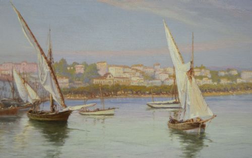 COASTAL TOWNSCAPE OIL PAINTING OF CANNES FRANCE BY EDWARD HENRY HOLDER - ADDITIONAL PHOTO 6