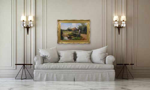 GENRE OIL PAINTING OF A WOMAN GEESE AT A POND BY ERNEST WALBOURN - ADDITIONAL PHOTO 8