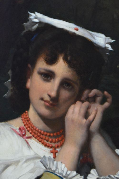 GENRE PORTRAIT OF AN ITALIAN WOMAN BY PIERRE LOUIS JOSEPH DE CONINCK - ADDITIONAL PHOTO 3