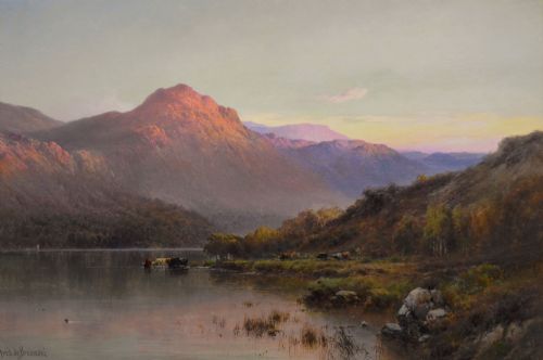 SCOTTISH HIGHLAND LANDSCAPE OIL PAINTING OF A LOCH AT SUNSET BY ALFRED DE BREANSKI SNR - ADDITIONAL PHOTO 1