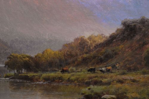 SCOTTISH HIGHLAND LANDSCAPE OIL PAINTING OF A LOCH AT SUNSET BY ALFRED DE BREANSKI SNR - ADDITIONAL PHOTO 3