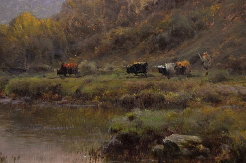 SCOTTISH HIGHLAND LANDSCAPE OIL PAINTING OF A LOCH AT SUNSET BY ALFRED DE BREANSKI SNR - ADDITIONAL PHOTO 4