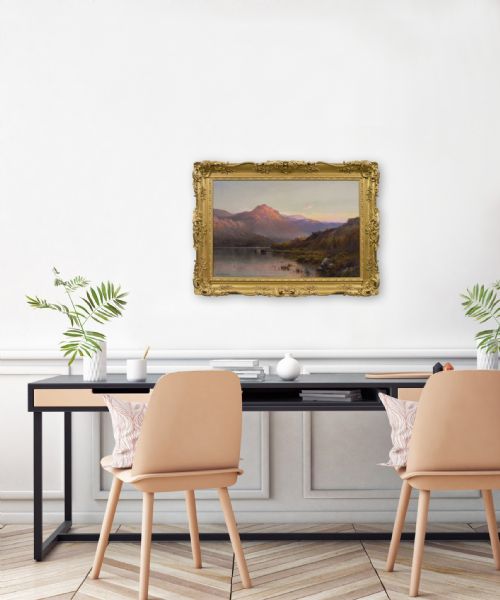 SCOTTISH HIGHLAND LANDSCAPE OIL PAINTING OF A LOCH AT SUNSET BY ALFRED DE BREANSKI SNR - ADDITIONAL PHOTO 8